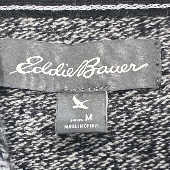 Eddie Bauer Mens Fisherman Cowl Neck Wool Blend Sweater Size M Black Marled Cozy - Picture 5 of 11